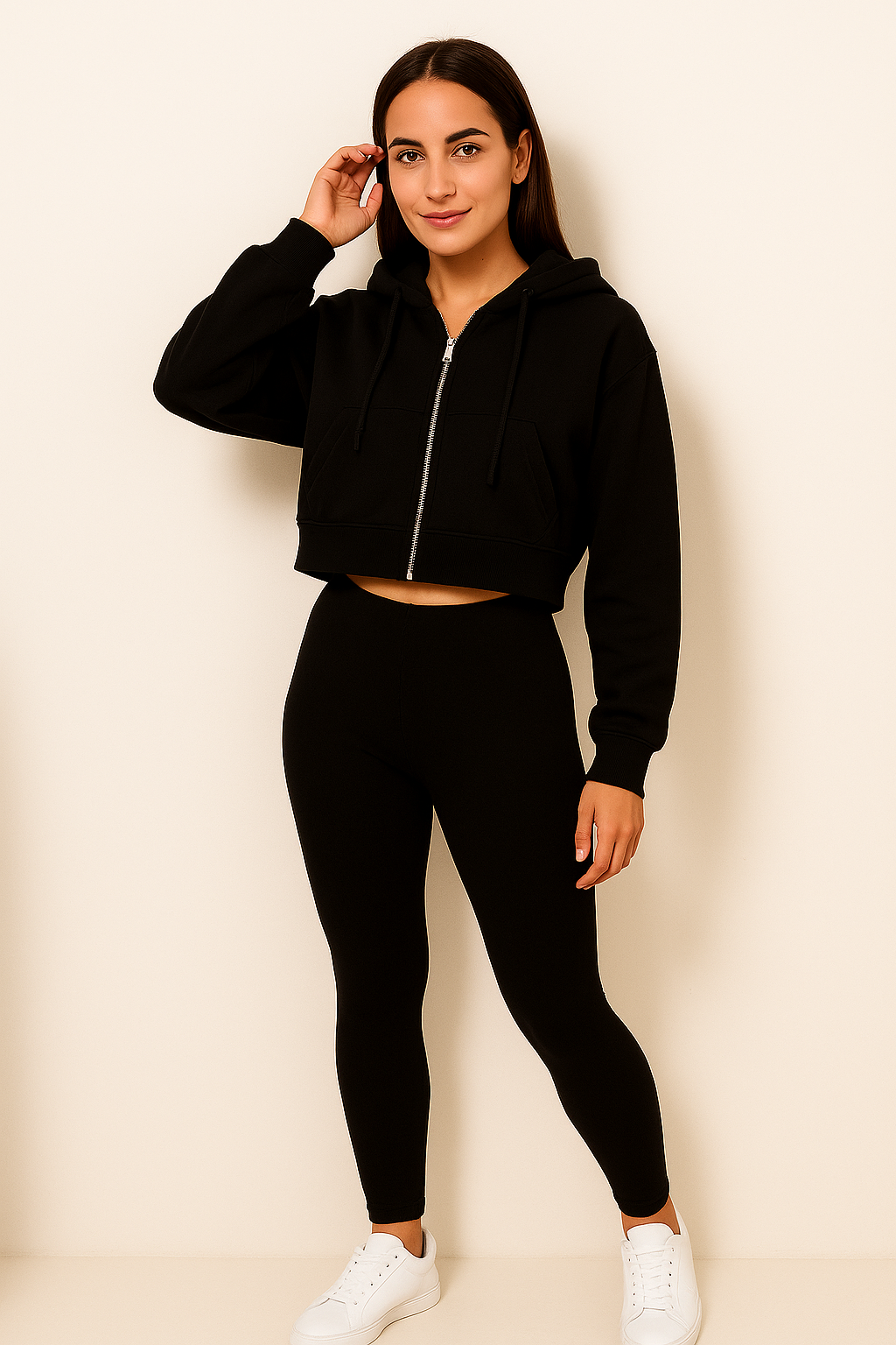Women's Cropped Zip-Up Hoodie – Soft Fleece Casual Hooded Sweatshirt