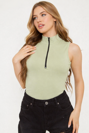 Thick Ribbed Zip Detail Bodysuit