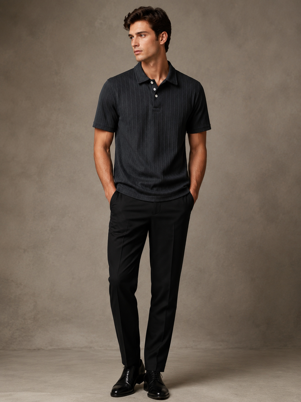 Premium Men's Ribbed Polo T-Shirt in classic Black