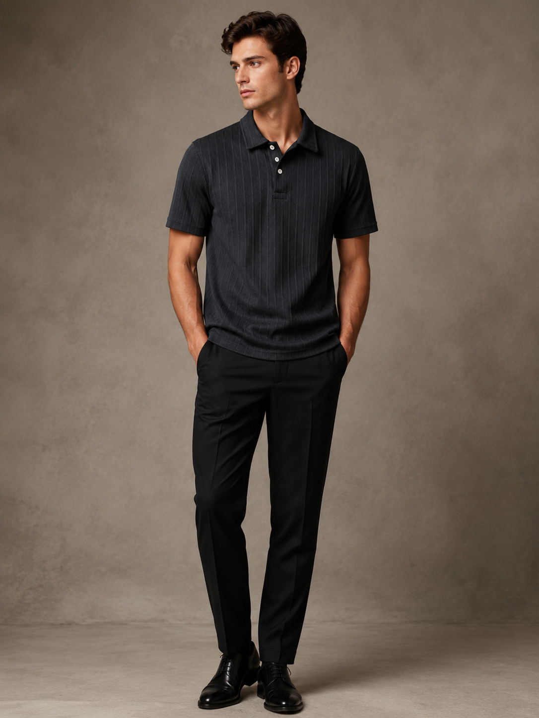 Premium Men's Ribbed Polo T-Shirt in classic Black