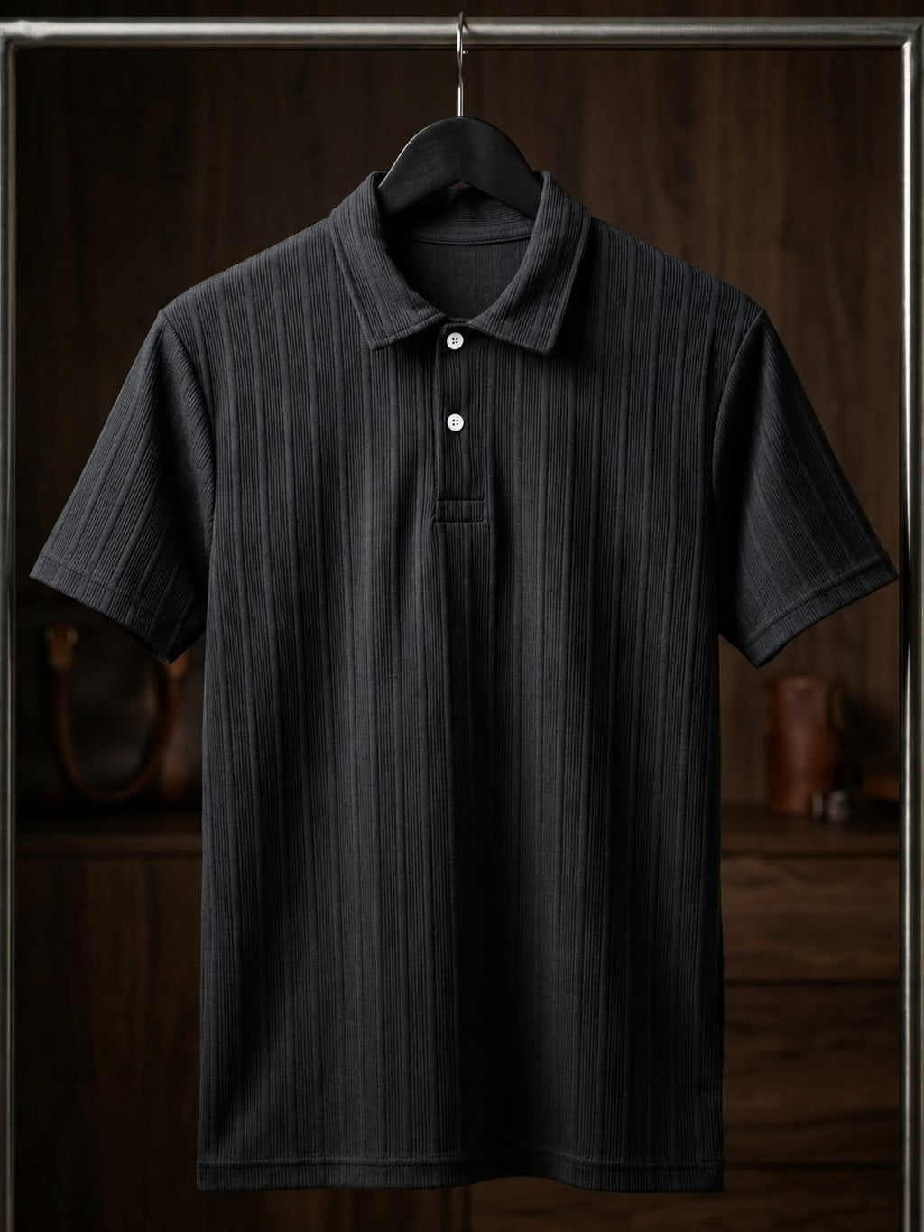 Premium Men's Ribbed Polo T-Shirt in classic Black