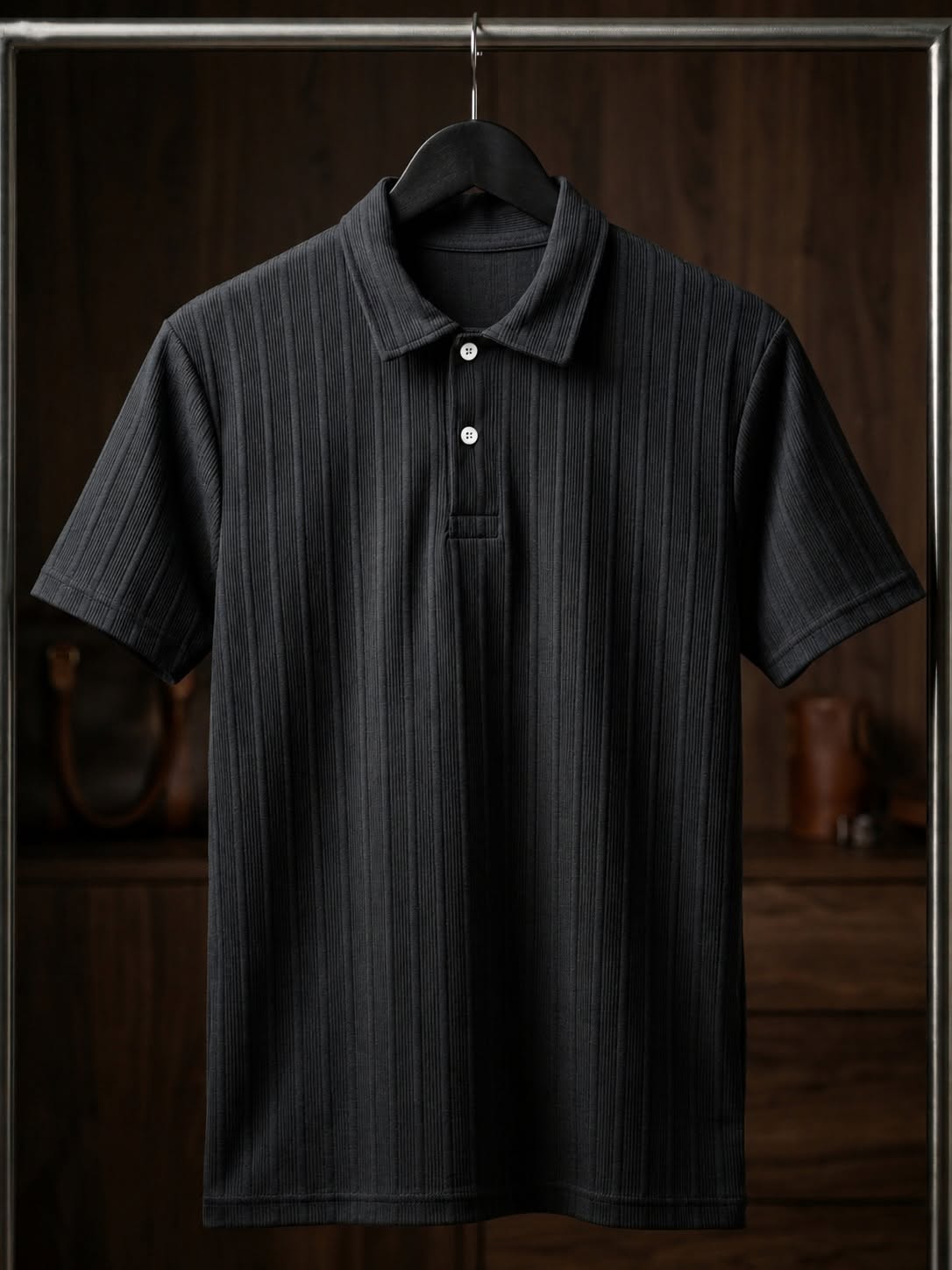 Premium Men's Ribbed Polo T-Shirt in classic Black