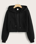Women's Cropped Zip-Up Hoodie – Soft Fleece Casual Hooded Sweatshirt