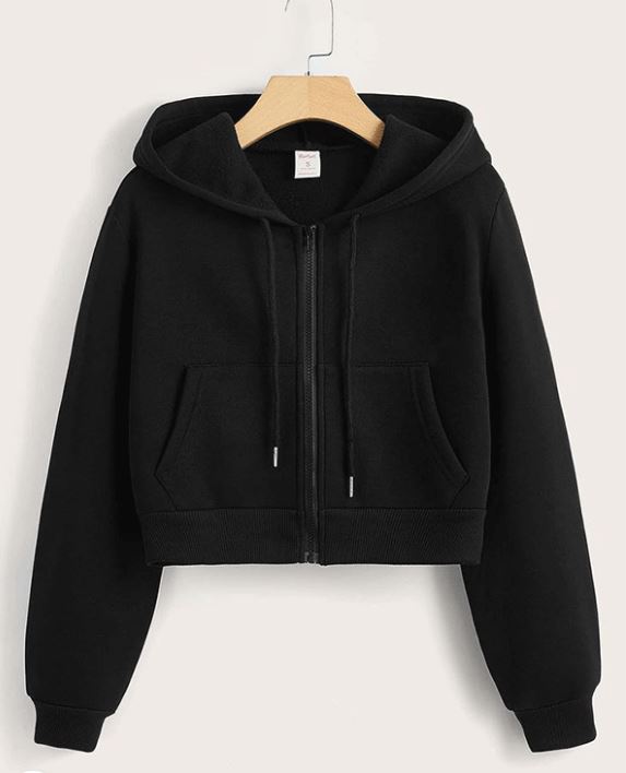Women's Cropped Zip-Up Hoodie – Soft Fleece Casual Hooded Sweatshirt