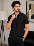 Mens Textured Zip Polo Shirt
